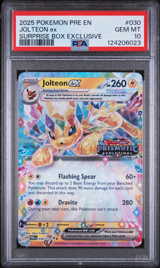 Jolteon Ex 2025 Pokemon Pre En #030 Surprise Box Exclusive PSA 10