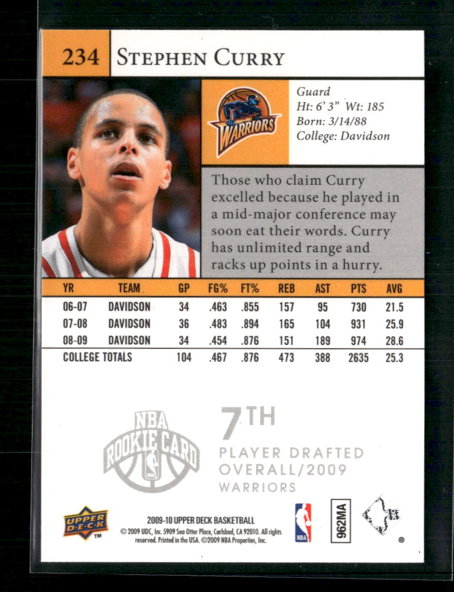 Stephen Curry 2009-10 Upper Deck #234 Clean!