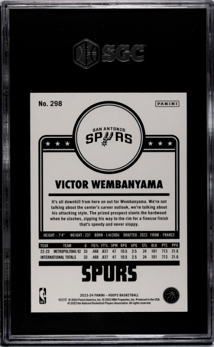 Victor Wembanyama 2023-24 Panini Hoops #298 SGC 10