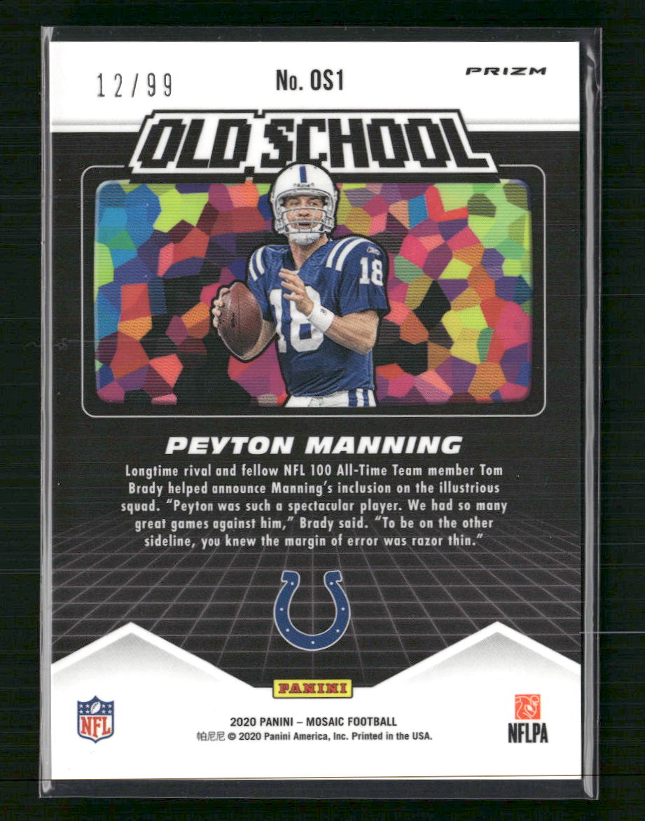 Peyton Manning 2020 Panini Mosaic #OS1 Old School Prizm Reactive Blue #/99