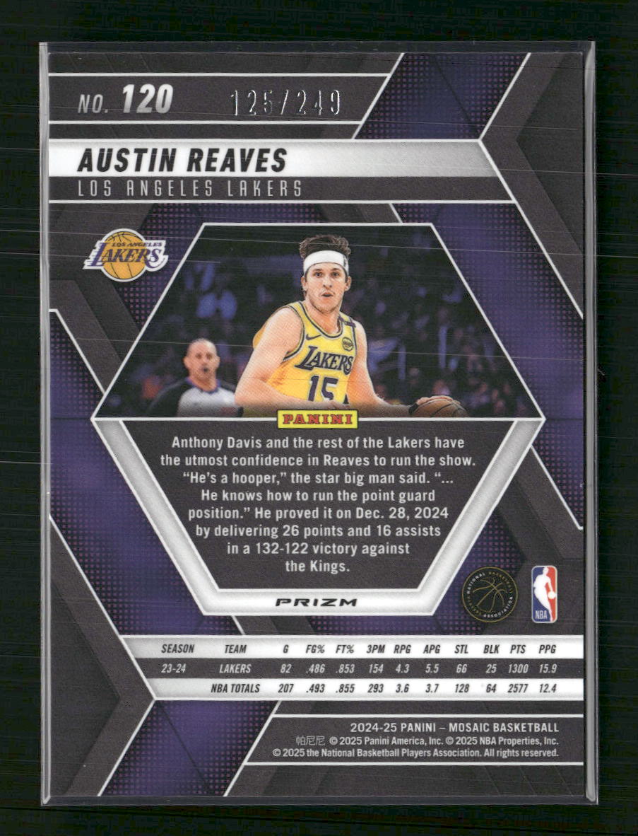 Austin Reaves 2024-25 Panini Mosaic #120 Purple Fluorescent Mosaic #/249