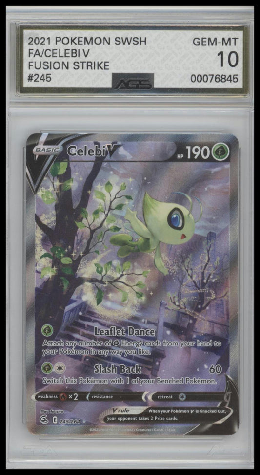 Celebi V (Alternate Full Art) SWSH08: Fusion Strike #245/264 Graded AGS 10