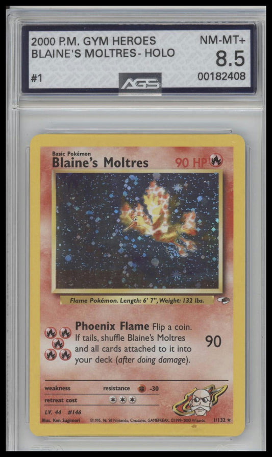 Blaine's Moltres Gym Heroes #001/132 Graded AGS 8.5