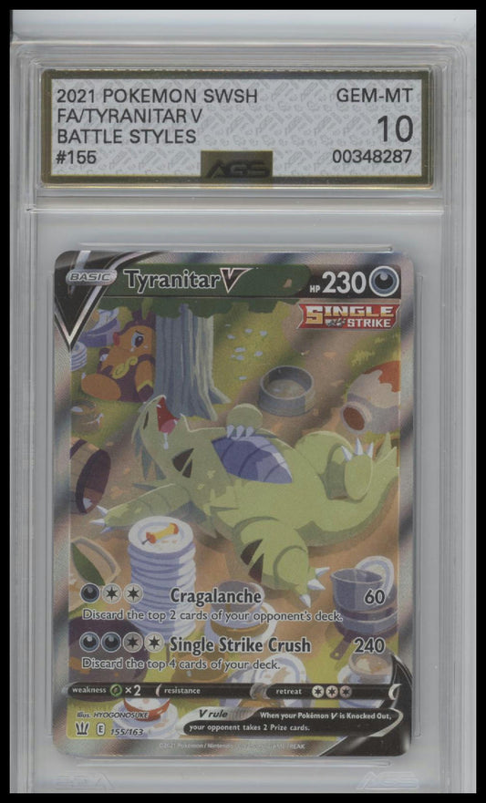 Tyranitar V (Alternate Full Art) SWSH05: Battle Styles #155/163 Graded AGS 10