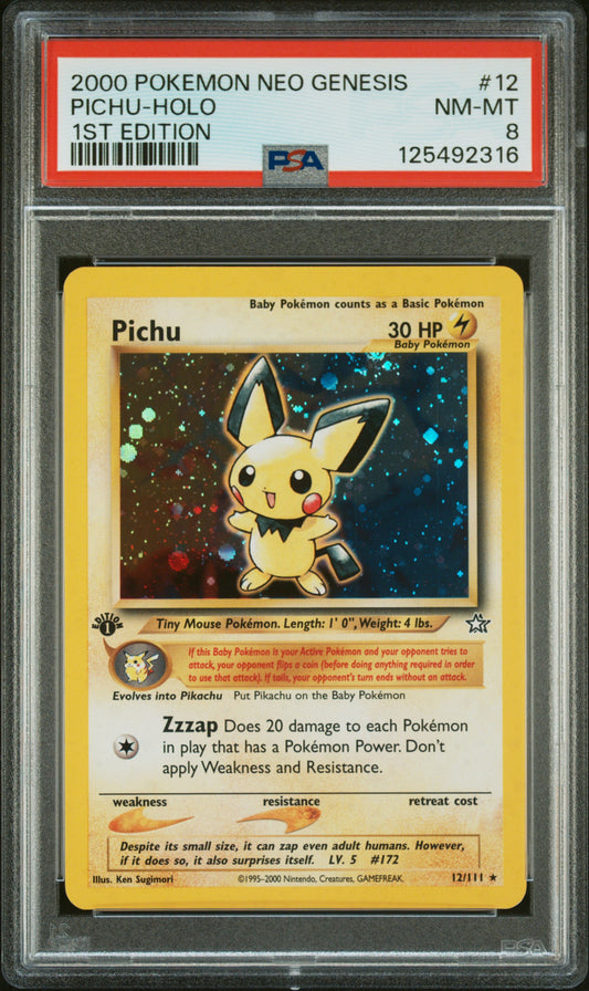 Pichu-Holo 2000 Pokemon Neo Genesis 1st Edition #12 1st Edition PSA 8
