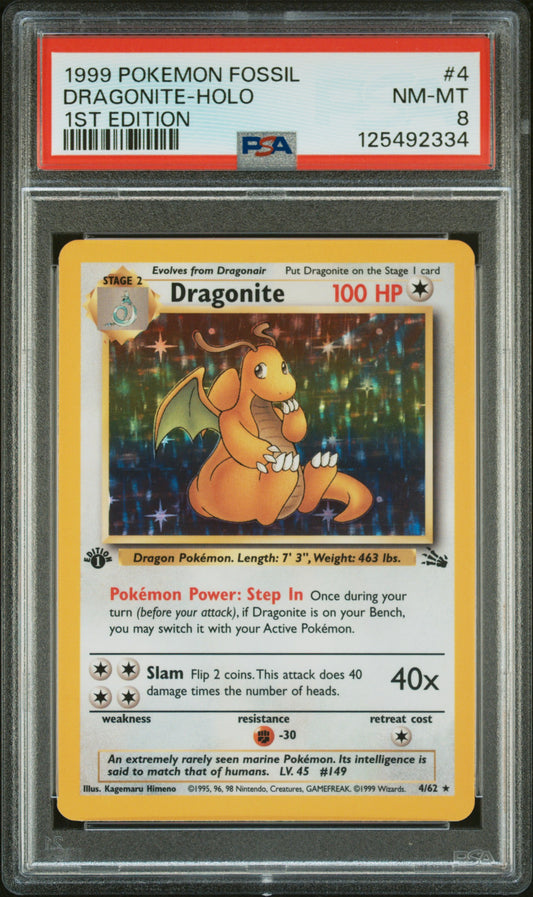 Dragonite-Holo 1999 Pokemon Fossil #4 1st Edition PSA 8