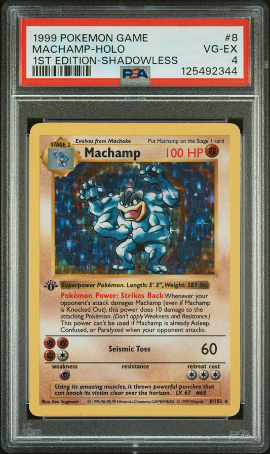 Machamp-Holo 1999 Pokemon Game #8 1st Edition-Shadowless PSA 4