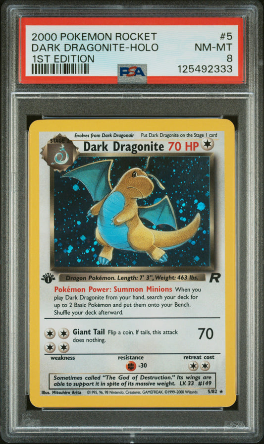 Dark Dragonite-Holo 2000 Pokemon Rocket #5 1st Edition PSA 8
