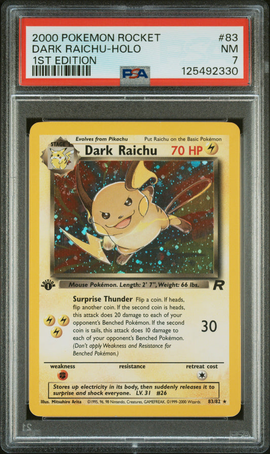 Dark Raichu-Holo 2000 Pokemon Rocket #83 1st Edition PSA 7