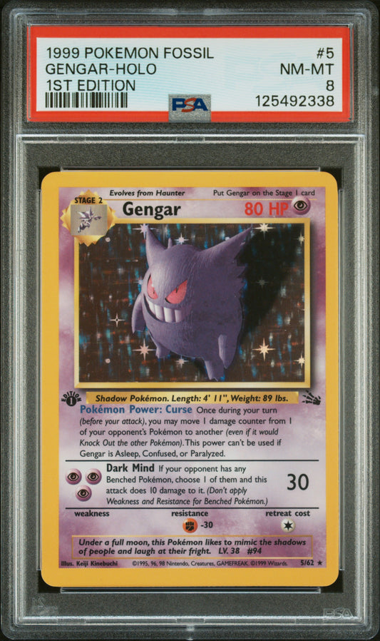 Gengar-Holo 1999 Pokemon Fossil #5 1st Edition PSA 8