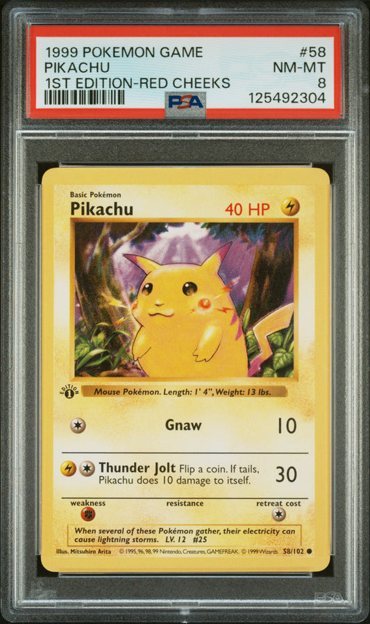 Pikachu 1999 Pokemon Game #58 1st Edition-Red Cheeks PSA 8
