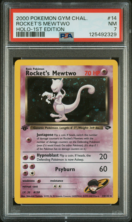 Rocket'S Mewtwo 2000 Pokemon Gym Challenge #14 Holo-1st Edition PSA 7