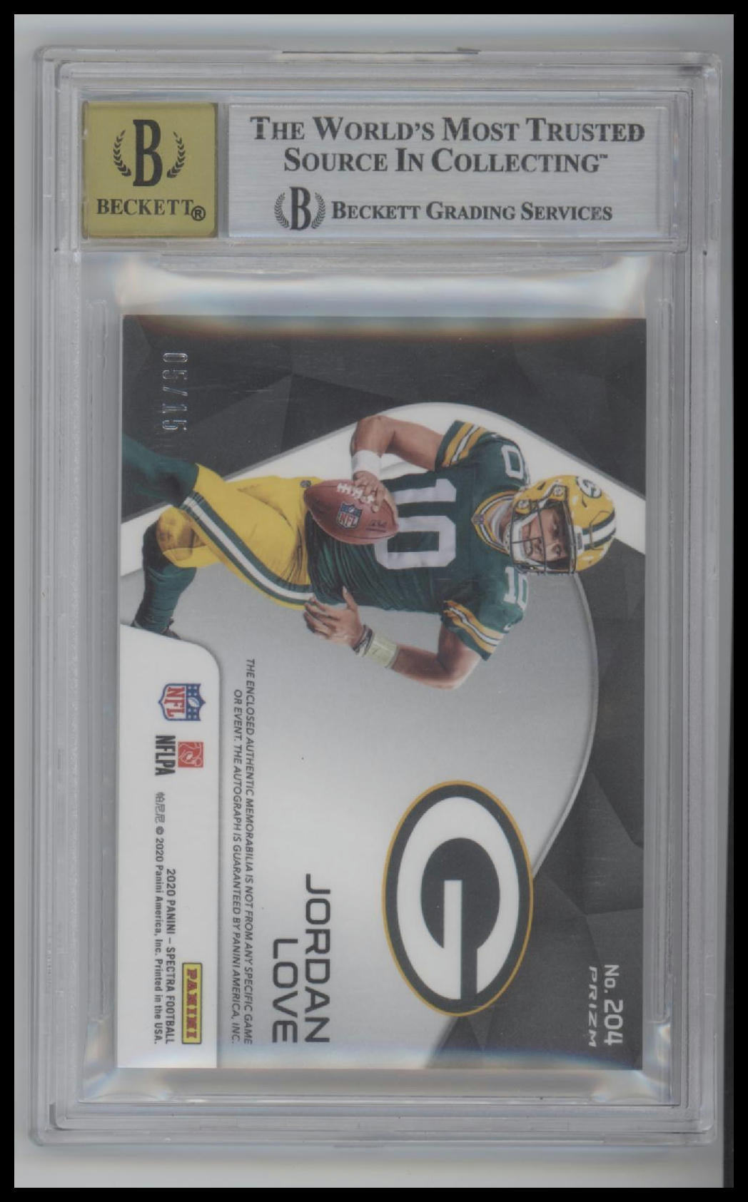 Jordan Love JSY AU 2020 Panini Spectra Neon Orange #204 BGS 9.0