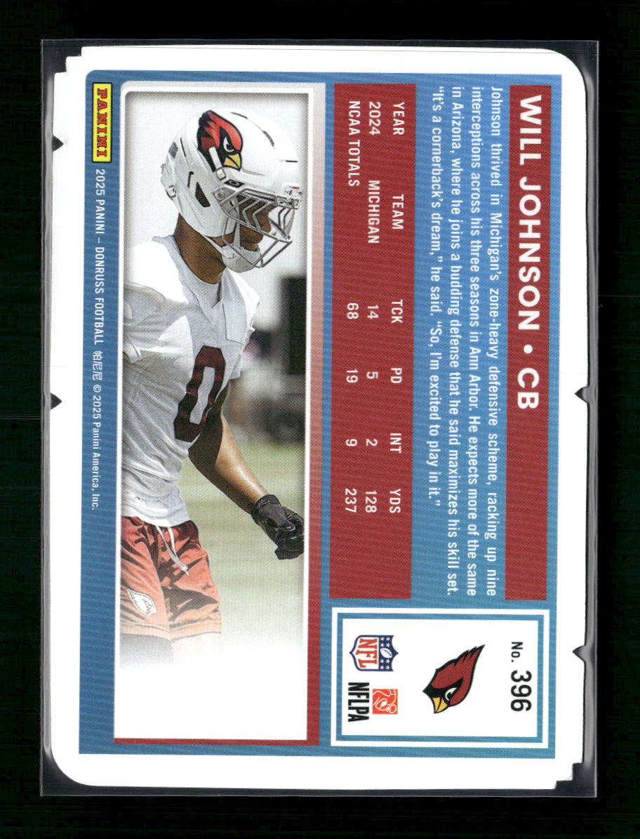 2025 Donruss Press Proof #396 Will Johnson Rated Rookie Gold Die Cut #/25