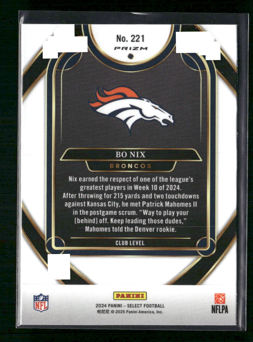 2024 Panini Select Bo Nix #221 Tri-Color Prizm Red Gold Green Shimmer