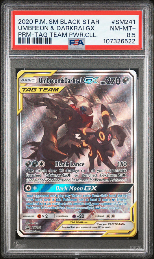 Umbreon & Darkrai Gx 2020 Black Star Promo #SM241 Prm-Tag Team Pwr.Cll. PSA 8.5