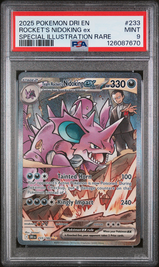 Rocket's Nidoking Ex 2025 Pokemon Dri En-Destined Rivals #233 SIR PSA 9