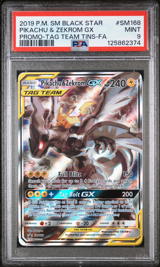 Pikachu & Zekrom Gx 2019 Pokemon Black Star Promo #SM168 Tag Team Tins-Fa PSA 9