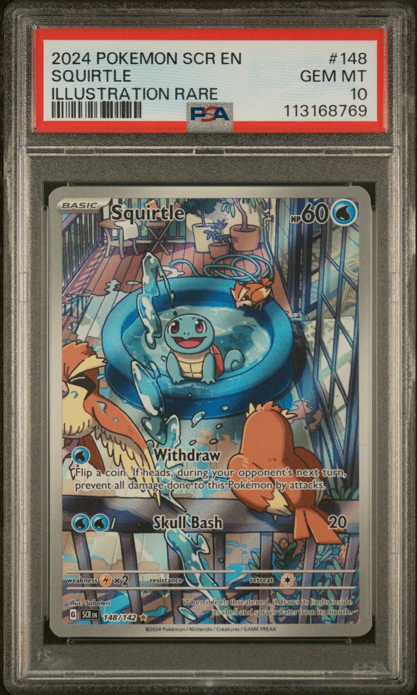 Squirtle 2024 Pokemon Scr En-Stellar Crown #148 Illustration Rare PSA 10