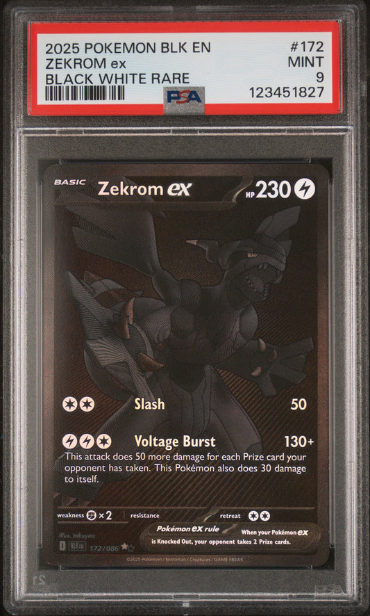 Zekrom Ex 2025 Pokemon Blk En-Black Bolt #172 Black White Rare PSA 9