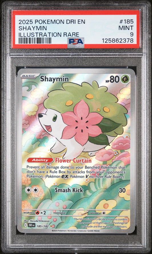 Shaymin 2025 Pokemon Dri En-Destined Rivals #185 Illustration Rare PSA 9