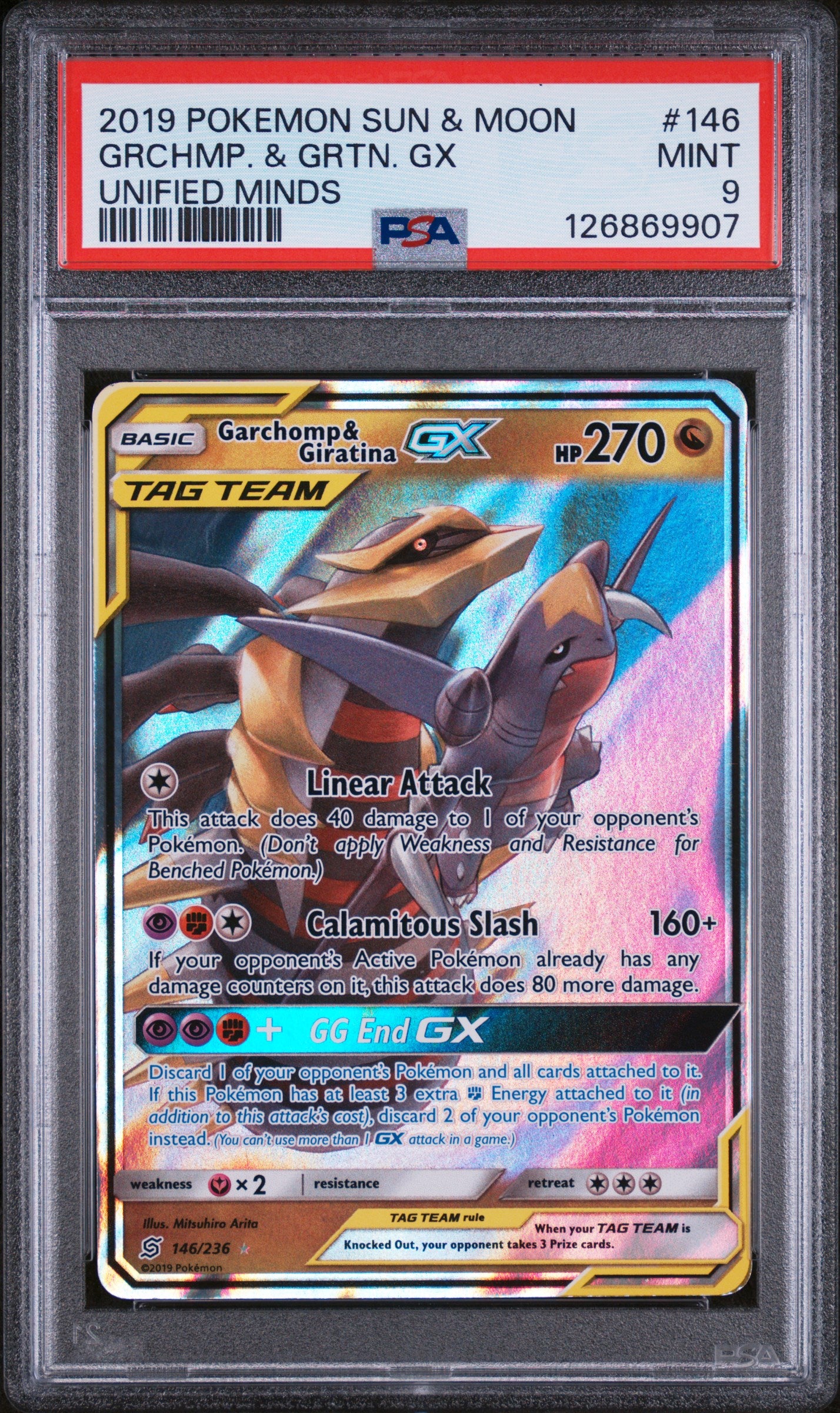 Grchmp. & Grtn. Gx 2019 Pokemon Sun & Moon Unified Minds #146 PSA 9