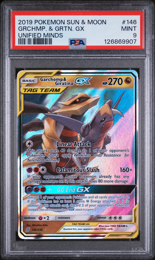 Grchmp. & Grtn. Gx 2019 Pokemon Sun & Moon Unified Minds #146 PSA 9