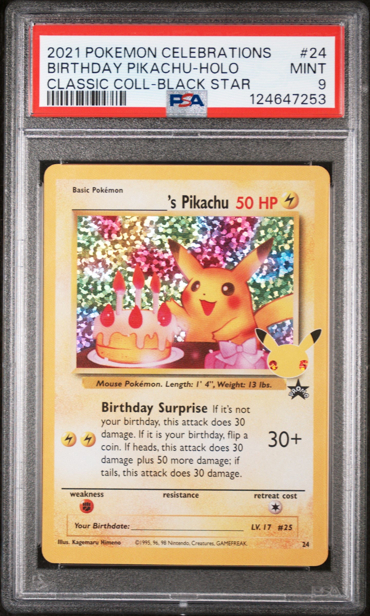 Birthday Pikachu-Holo 2021 #24 Classic Coll-Black Star PSA 9