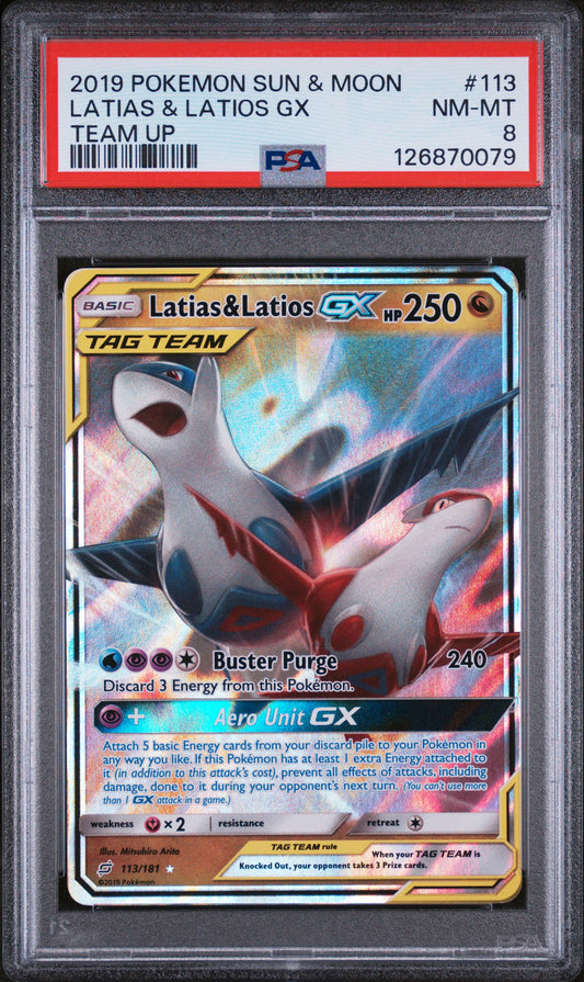 Latias & Latios Gx 2019 Pokemon Sun & Moon Team Up #113 Team Up PSA 8