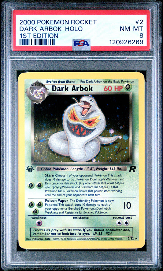 Dark Arbok-Holo 2000 Pokemon Rocket #2 1st Edition PSA 8