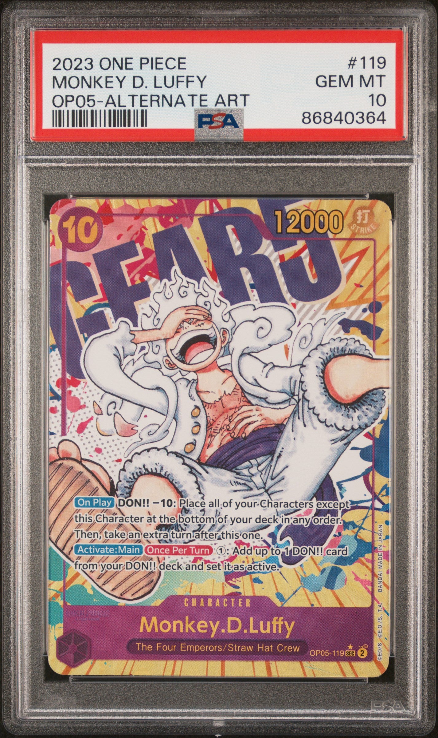 2023 One Piece Op05-Awakening Of The New Era Monkey D. Luffy 10 PSA #119
