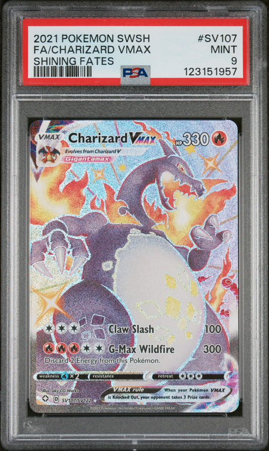 2021 Pokemon Sword & Shield Shining Fates Charizard Vmax 9 PSA #SV107
