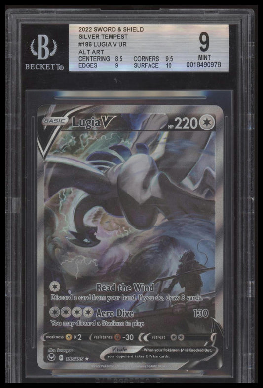 2022 Pokemon Sword and Shield Silver Tempest Lugia V UR ALT ART 9.0 BGS #186