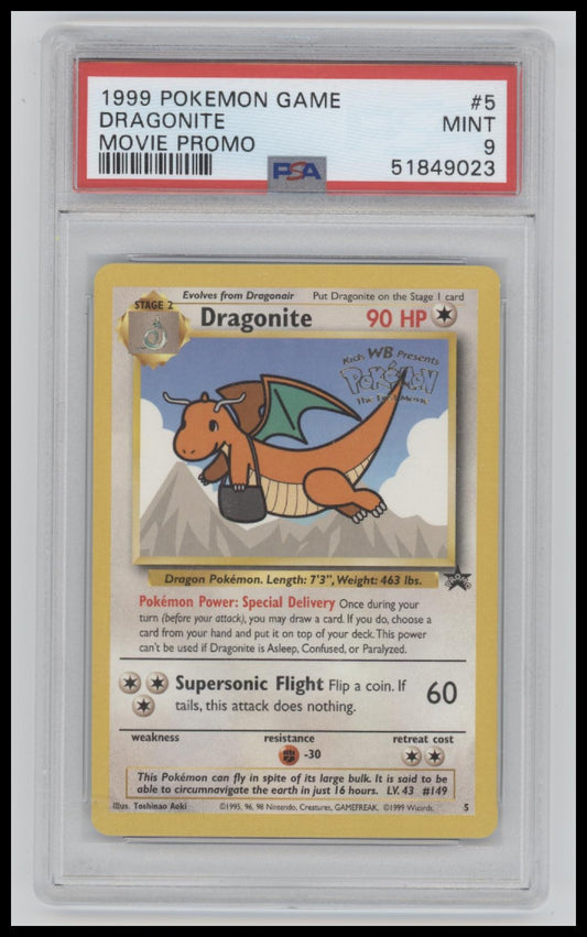1999 Pokemon Game Movie Movie Promo Dragonite 9 PSA #5