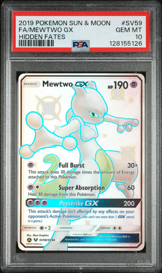 2019 Pokemon Sun & Moon Hidden Fates Hidden Fates Fa/Mewtwo Gx 10 PSA #SV59