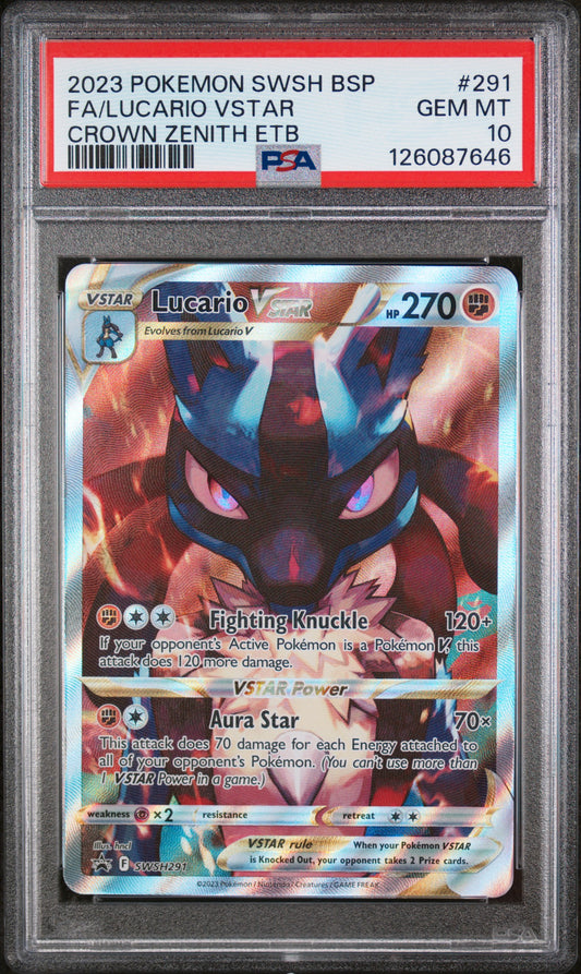 2023 Pokemon Swsh Black Star Promo Crown Zenith Etb Fa/Lucario Vstar 10 PSA #291