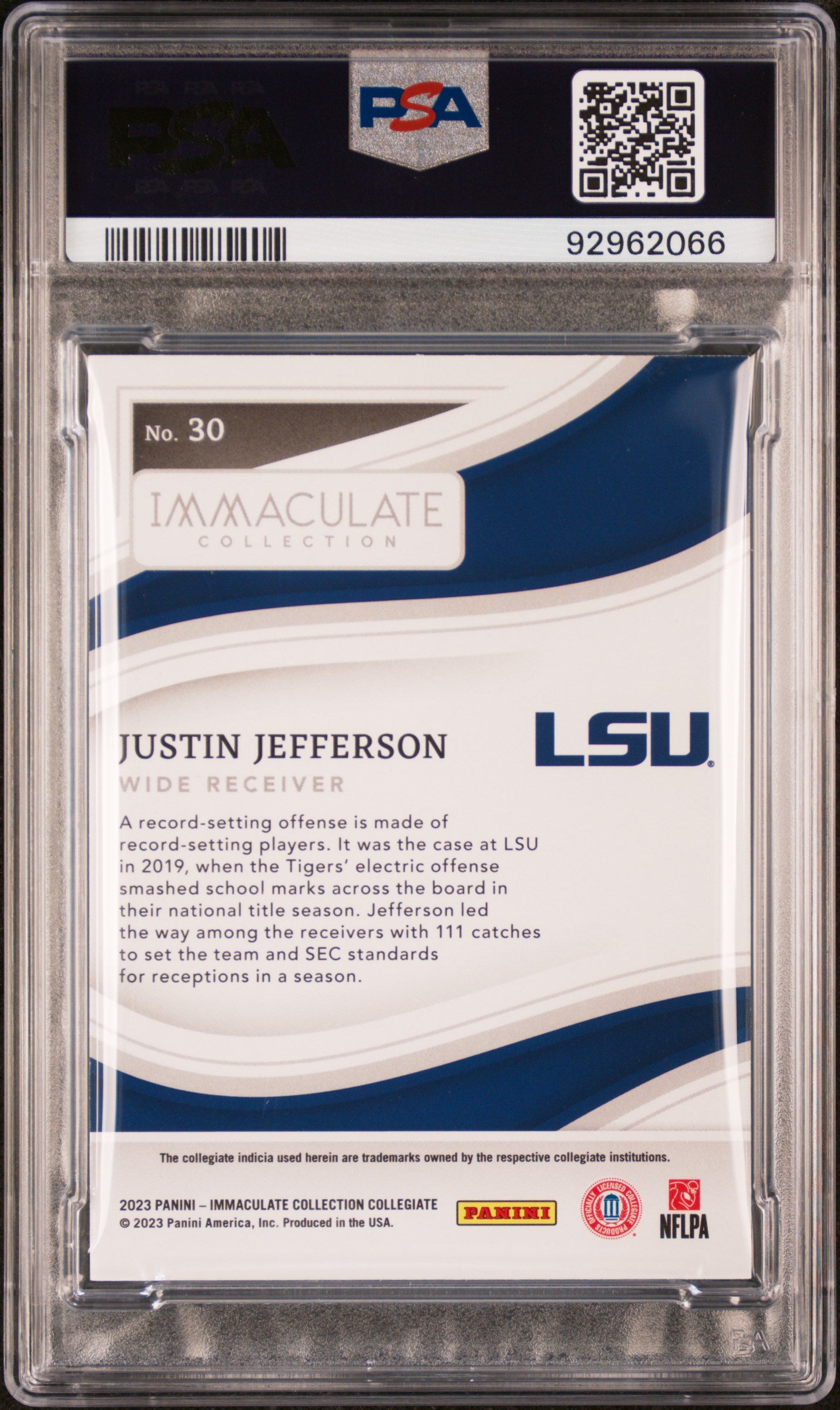 2023 Panini Immaculate Collection Collegiate Ruby Justin Jefferson 8 PSA #30