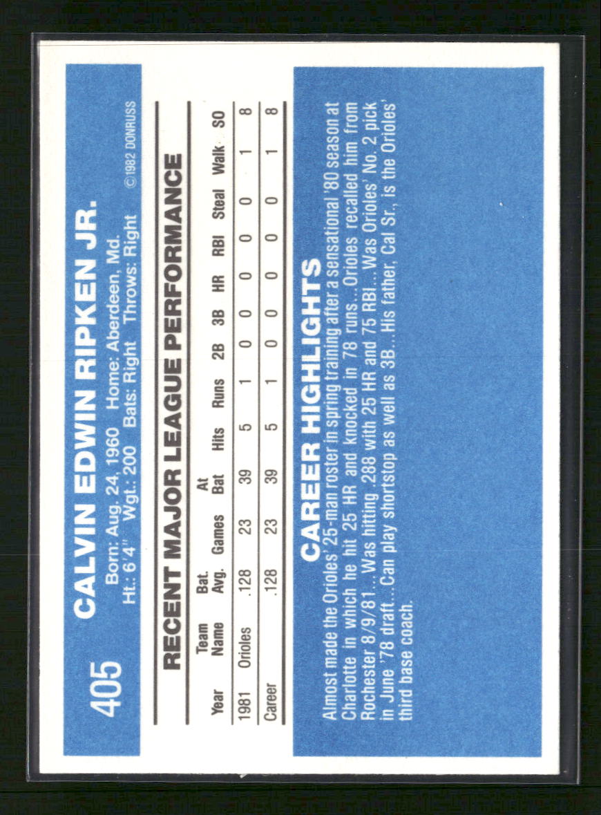 1982 Donruss Cal Ripken, Jr. Rookie #405