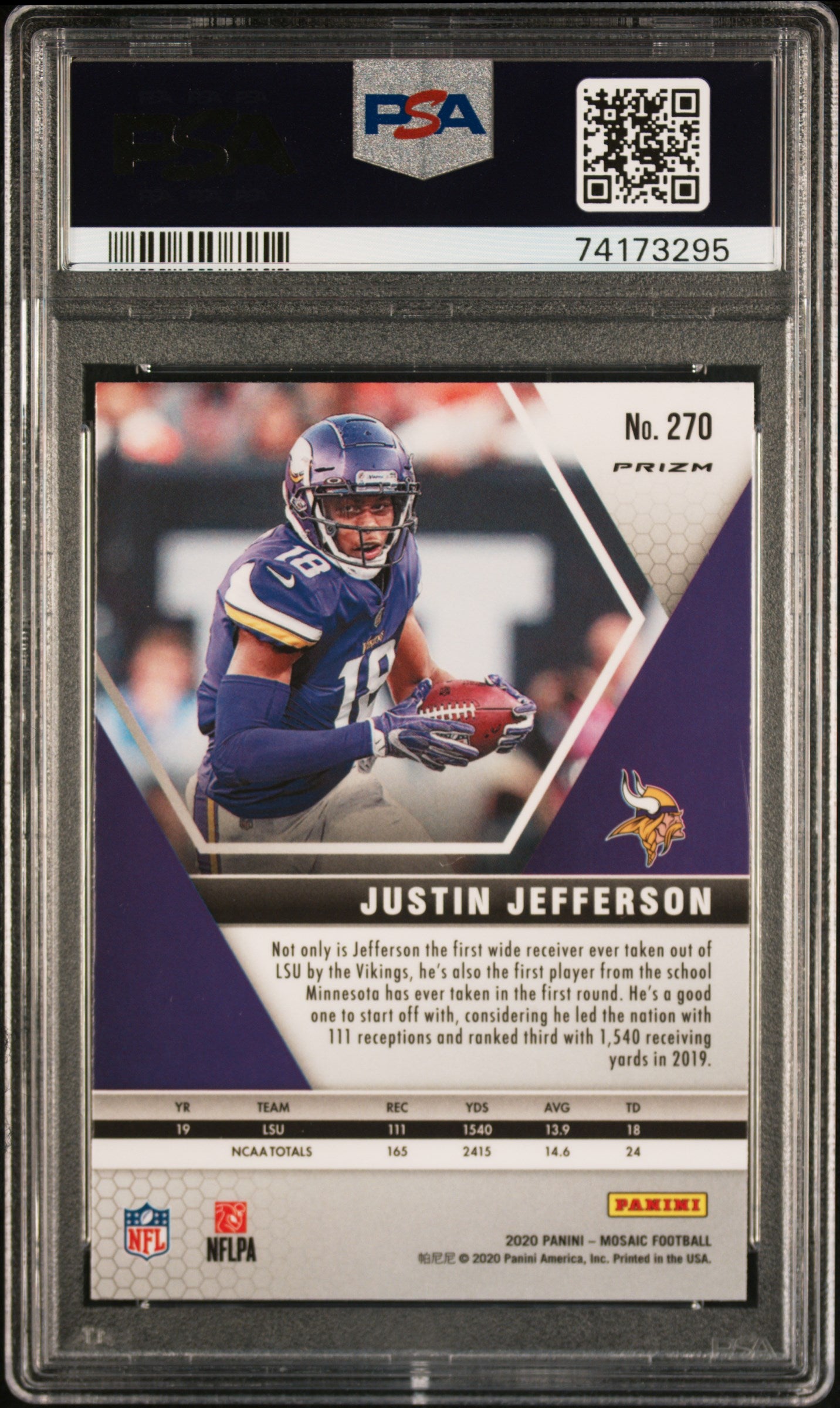 2020 Panini Mosaic Reactive Green Justin Jefferson 10 PSA #270