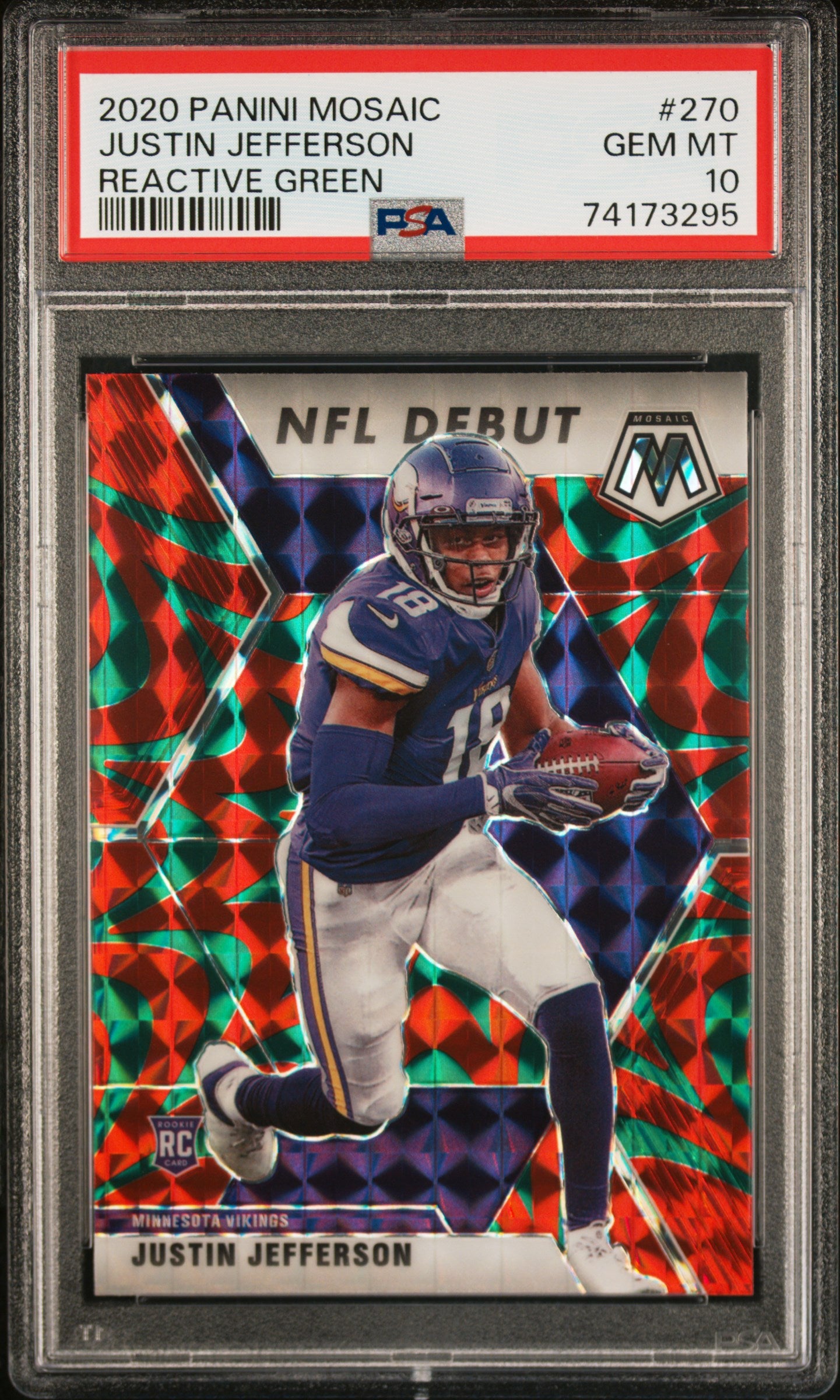 2020 Panini Mosaic Reactive Green Justin Jefferson 10 PSA #270
