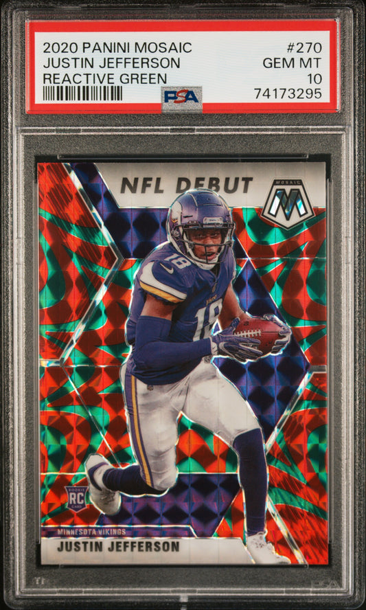 2020 Panini Mosaic Reactive Green Justin Jefferson 10 PSA #270