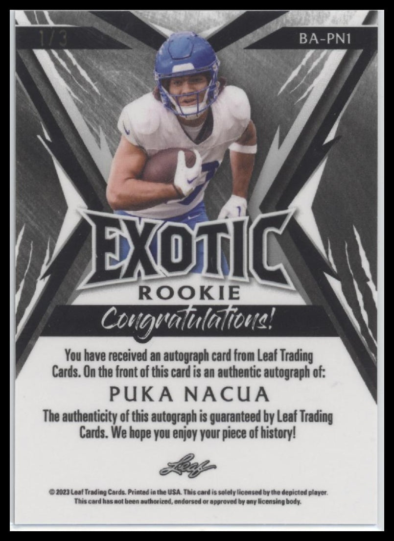 Leaf Exotic Elephant Kaleidoscoe #/3 Auto Puka Nacua ##BA-PN1