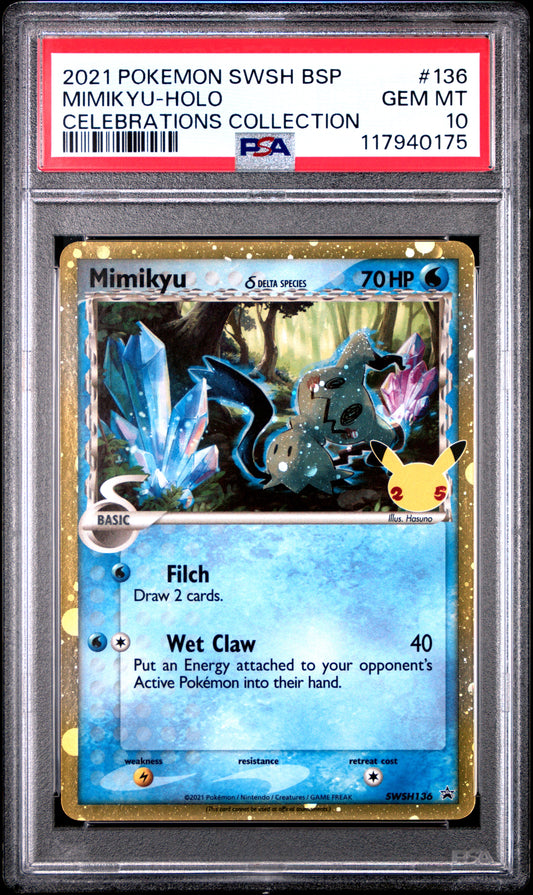 2021 Pokemon Black Star Promo Celebrations Collection Mimikyu-Holo 10 PSA #136