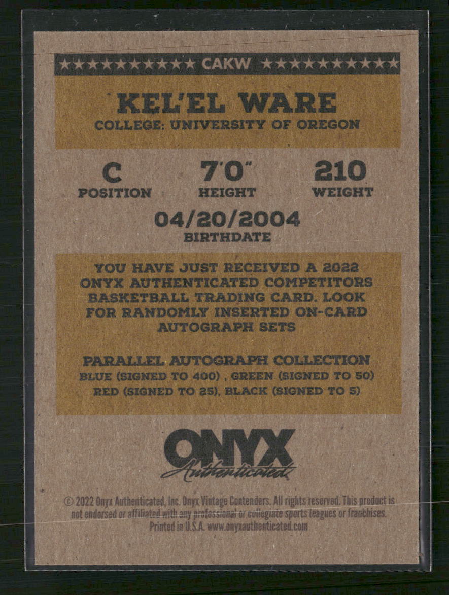Kel'el Ware 2022 ONYX Authenticated Auto  #CAKW