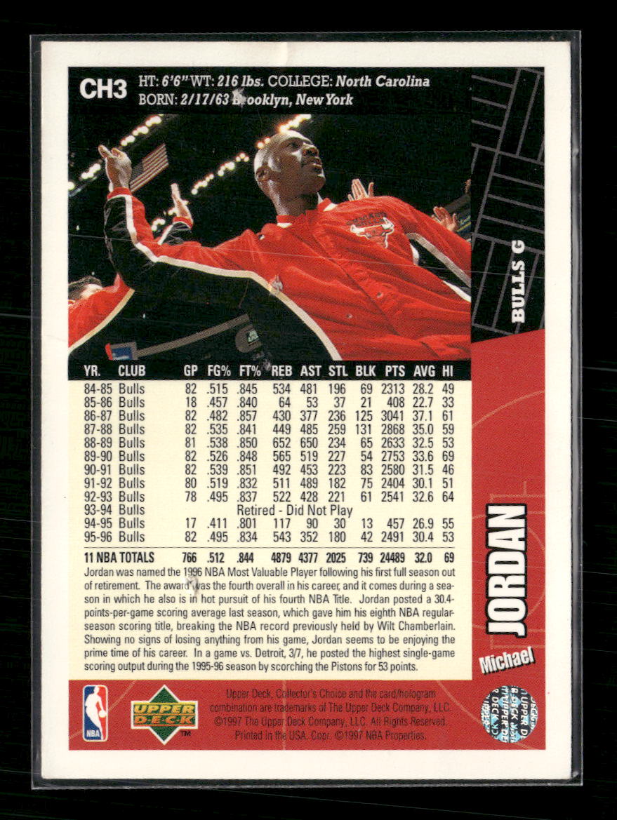 1996-97 Collector's Choice Chicago Bulls Michael Jordan #CH3