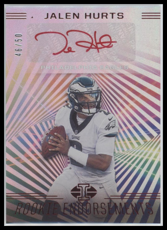Jalen Hurts 2020 #RE7 Panini Illusions Rookie Endorsements Red #/50 Auto