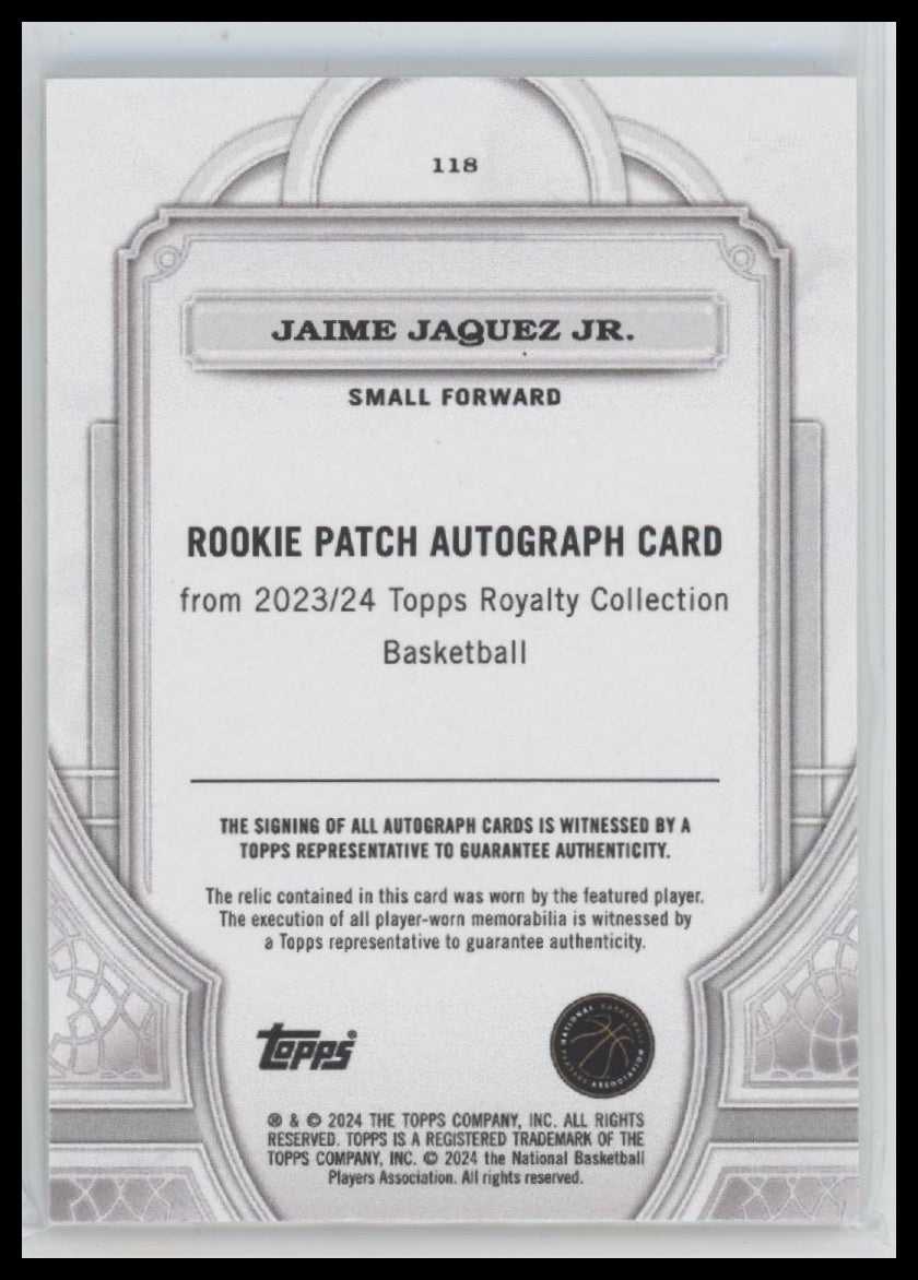 2023/24 Topps Royalty Rookie Patch Auto #/99 Jaime Jaquez Jr. Auto #118