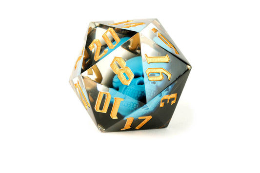 Mega D20 WITH Glowing Skull Hand Crafted 55mm Sharp Edge