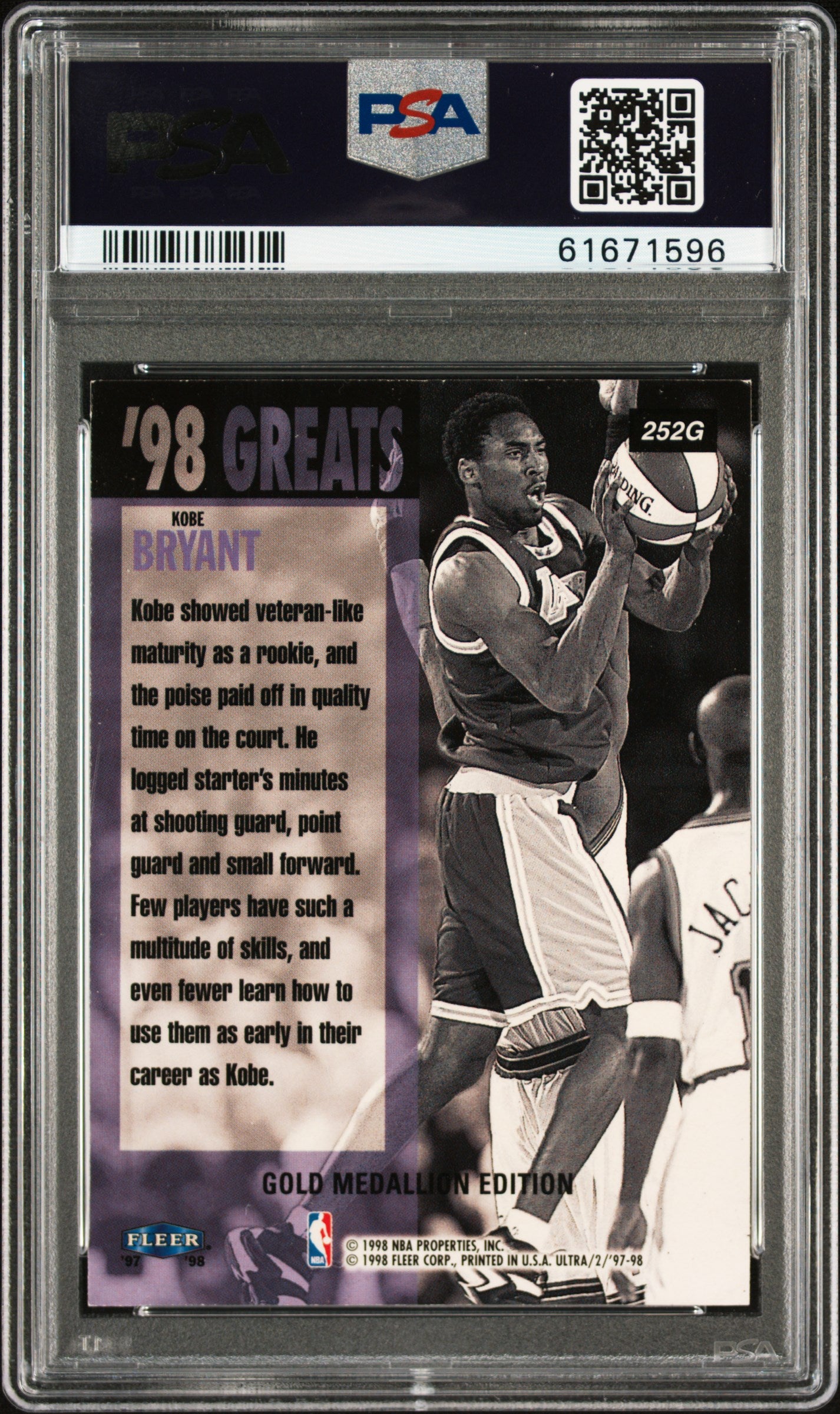 1997 Ultra Gold Medallion Kobe Bryant 7 PSA #252G