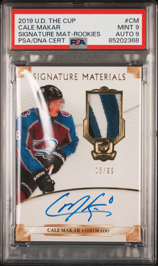 2019 Upper Deck The Cup Signature Materials-Rookies Cale Makar 9 Auto PSA #CM